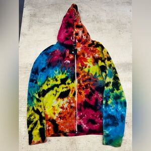 Kids Multicolor Tie-Dye Zip Hoodie - Vibrant Rainbow